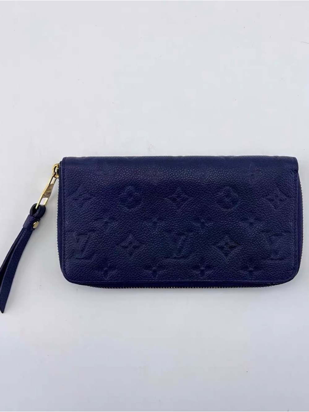 Louis Vuitton Dark Navy Embossed Monogram Zip Wallet with Wrist Strap